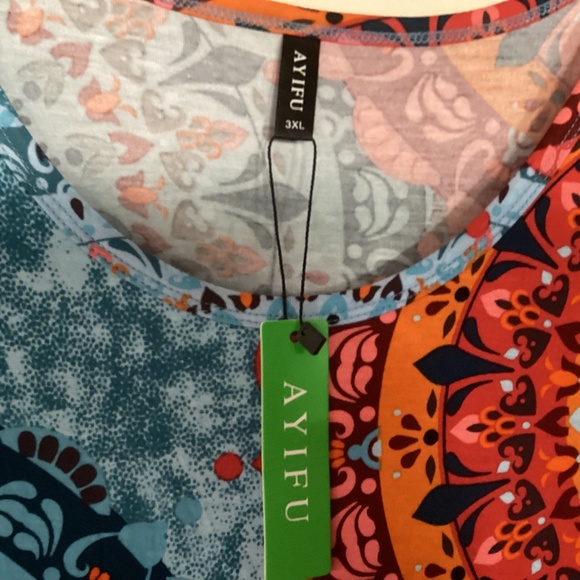 Ayifu Bright Color Mandala Hi~Lo Faux Wrap Knit Dress Size 3XL - Picture 4 of 4